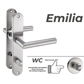 Stahlia Emilia Long Plate Handle Set Brushed Stainless Steel Toilet Bathroom Door Fitting for Interior Doors, Room Doors, Entrance Doors for Door Thickness 20–47 mm, Mounting Material