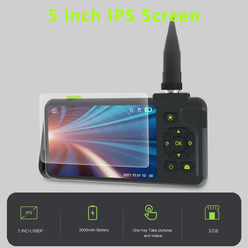 Triple Lens Industrial Endoscope, 1080P Borescope Inspection Camera with Lights,