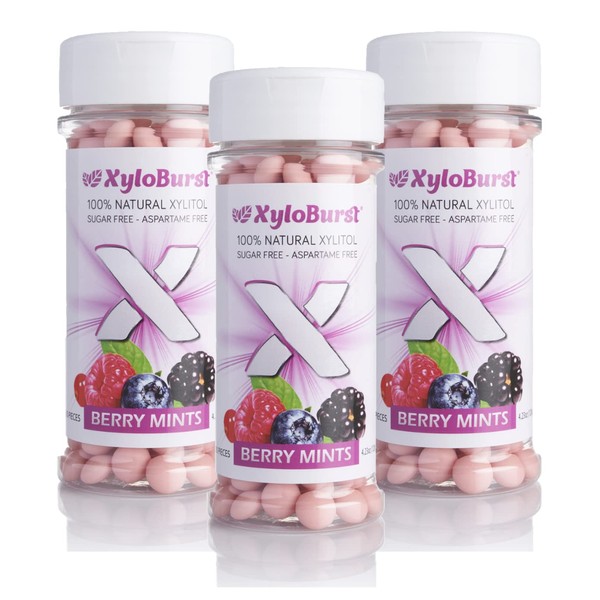 XyloBurst 100% Xilitol edulcorado sin azúcar bayas dulces mentas 200 unidades (Paquete de 3)