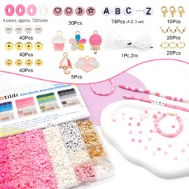 Dotilili 3164 Pieces Pink Polymer Clay Beads Set, 6 mm Heishi Beads for Threading Bracelets DIY Set with Letter Pendant Bead Set for Bracelets Necklace Earrings Jewellery (Pink)