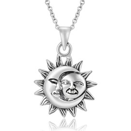AeraVida Glinting Celestial Sun And Moon .925 Sterling Silver Pendant Necklace
