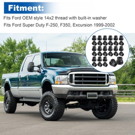 Set of 32 Wheel Lug Nuts Replacement for Ford F250 F350 1999-2002 M14x2.0 Thread Flat Washer Black