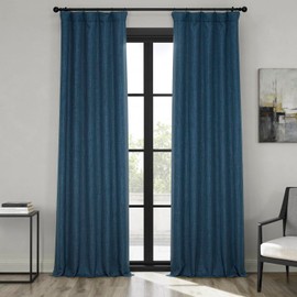 Cortina oscurecedora de Imitación de lino, Índigo, 50 x 96, 1, 1