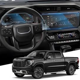 For 2022~2025 Sierra 1500& 2024~2025 Sierra 2500HD 3500HD (Buttons on the Screen) Screen Protector 13.4 Inch Glossy Tempered Glass Touchscreen *1 + 12.3 Inch Dashboard *1 - No More Scratch&Fingerprint