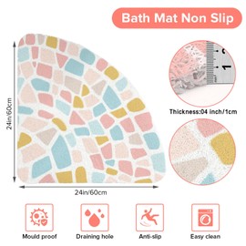 Corner Shower Mat, Non Slip Anti Mould Bath Mat 60 x 60 cm, Loofah Shower Mats for Inside Shower, Quadrant Bath Mats with Drain, Washable Sector Bath Mat for Bathroom Floor, Elderly, Quick Dry