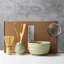Matcha Tea Set, 6pcs Matcha Set, Matcha Ceremony Accessory, Whisk Holder, Matcha Bowl, Matcha Whisk, Bamboo Scoop, Sifter, Ceramic Matcha Bowl Tea Ceremony Accessory for Making Matcha