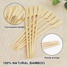 Delight Box 4.7 Inch Bamboo Paddle Picks BBQ Grill Food Sticks, 100 PCS Wide Flat Paddle Wood Picks Square Skewers Food Appetizer Toothpicks for Cocktail, Appetizers, Fruit Kabobs, Sandwich, Snacks