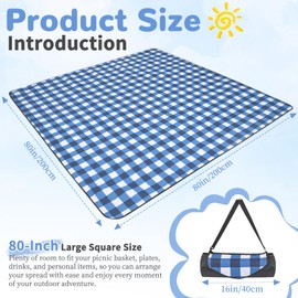 Tomeurperf Large Picnic Blanket Beach Blanket, 80''x80'' Outdoor Mat Waterproof Blanket Beach Mat for Beach Camping Grass Lawn Park - Blue