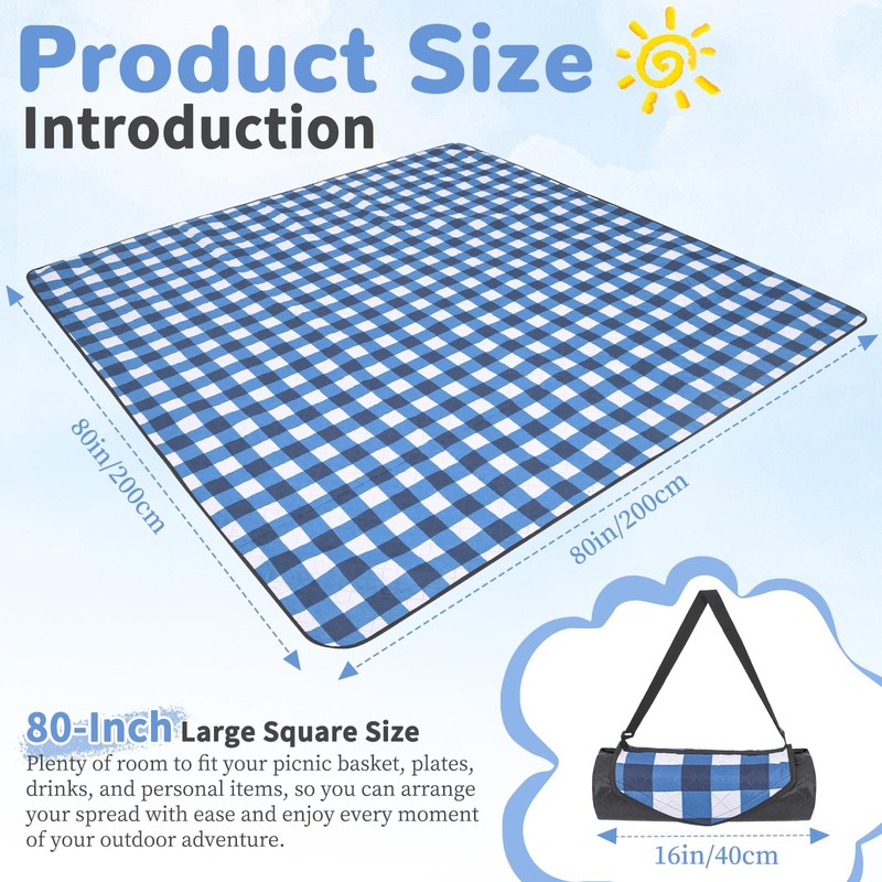 Tomeurperf Large Picnic Blanket Beach Blanket, 80''x80'' Outdoor Mat Waterproof
