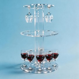 SOVQUEST Acrylic Champagne Tower, 3 Tier Round Cocktail Tree Rack 22 Slot, Sturdy Clear Stemware Display Stand for Wedding Party Bar Home Decor (3 Tier Round)