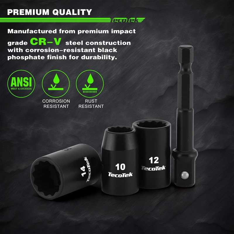 TecoTek 14 Pieces 3/8-Inch Drive Impact Socket Set, 12-Point, Metric,