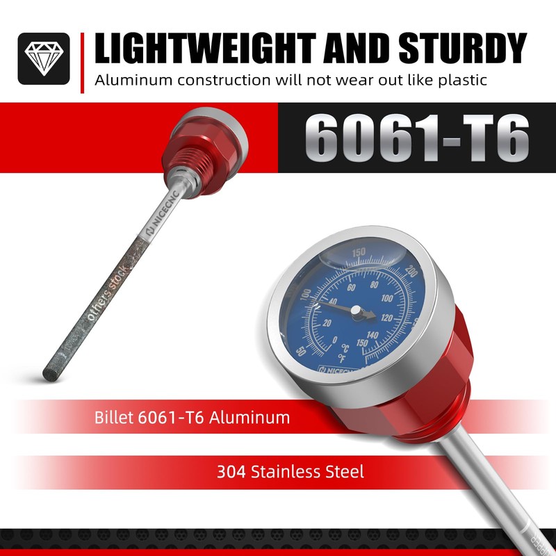 NICECNC Red Oil Level Gauge Dipstick Temperature Compatible with Honda