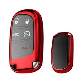 Xotic Tech Red TPU Key Fob Shell Full Cover Case, Compatible with Chrysler 200 300 or Dodge Charger Challenger Dart Durango Journey or Jeep Grand Cherokee Renegade Smart Keyless Entry Key