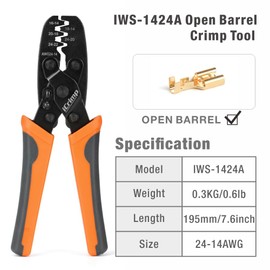 iCrimp 1424A Open Barrel Terminal Crimper Tool 0.2-2 mm² for Delphi Amp Open Barrel Tyco Clamps by Molex Style Crimper Open Barrel, Motorcycle Bullet Terminal