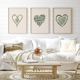 Sage Green Heart Wall Prints, Green Wall Art, Love Heart Prints, Sage Green Bedroom Decor, Sage Green Wall Art, Green Home Decor | A3, A4 (A4)