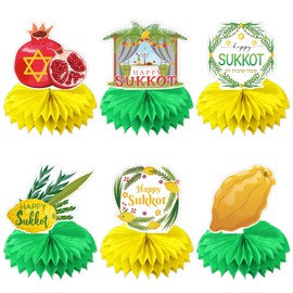 Sukkot Honeycomb Centerpiece Party Decoration - Sukkah Jewish Holiday Table Toppers - Happy Sukkot Party Honeycomb Desk Toppers Party Supplies - Set of 6