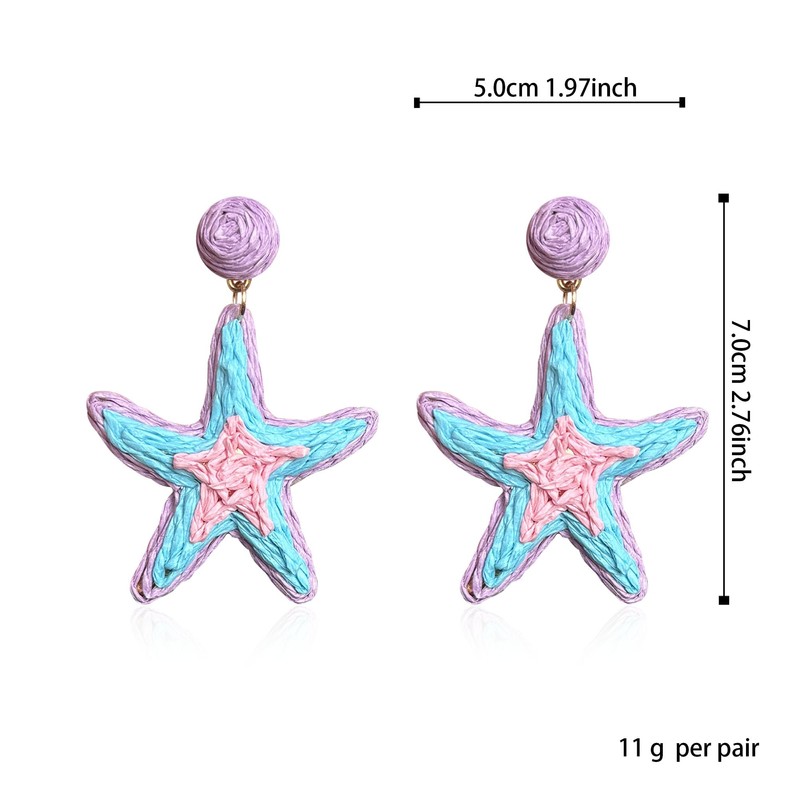 Anmpab Boho Raffia Starfish Earrings Raffia Straw Wrapped Starfish Drop