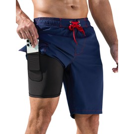 SILKWORLD - Traje de baño para hombre con forro de compresión de 10 pulgadas, pantalones cortos de playa elásticos, Azul marino, 38
