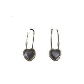 Betsey Johnson Hematite Tone Purple Crystal Heart Safety Pin Drop Earrings