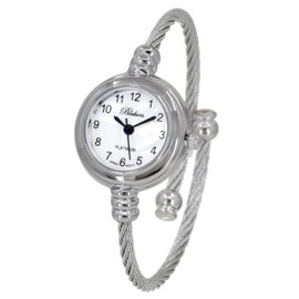 Blekon Collections Women's Cuff Watch - Round Analog Display Arabic Numbers 23mm Case Wire Bracelet Watch for Women Elegant Cable Cuff Bangle Wrist Watch…, Silver 2, Modern