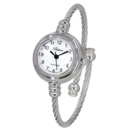 Blekon Collections Women's Cuff Watch - Round Analog Display Arabic Numbers 23mm Case Wire Bracelet Watch for Women Elegant Cable Cuff Bangle Wrist Watch…, Silver 2, Modern