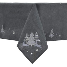 Mr Crimbo Christmas Tablecloths Napkins Dark Grey Fabric Luxury Silver Embroidered Trees - 52 x 90cm