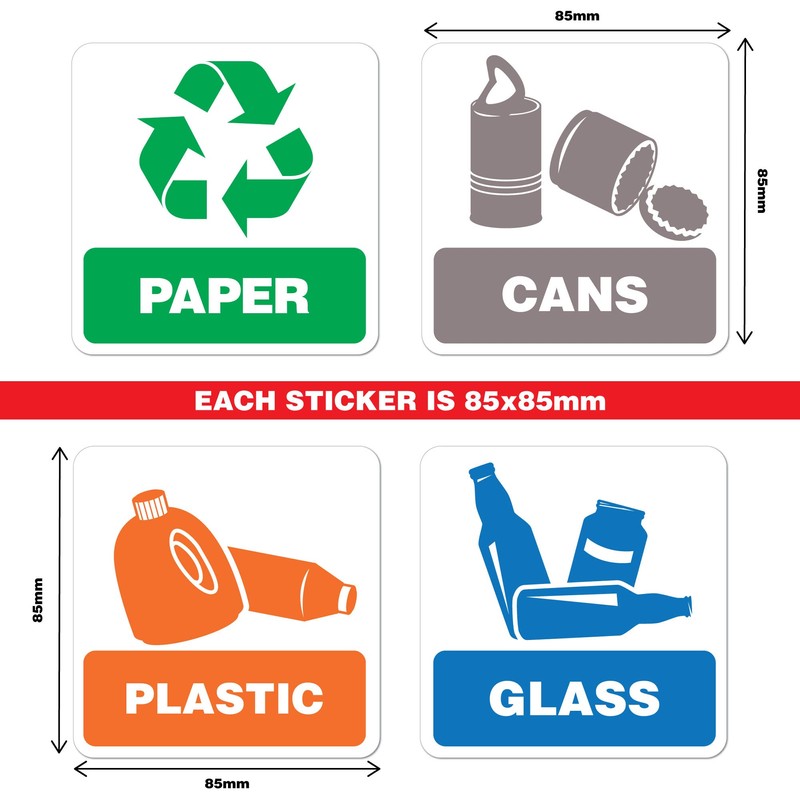 Recycling Paper Cans Plastic Glass Sticker Decal Bin Recycle Eco