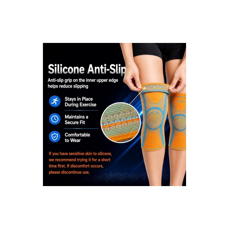 kunli Knee Support Sleeves 2 Pack, Non-Slip, Compression，White：M