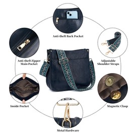 ZOUIQSS Women Crossbody Bags Leather Shoulder Purse Lady Hobo Handbag Zipped Pockets Bag With Adjustable Strap(Navy Blue-(5CM) Color12)