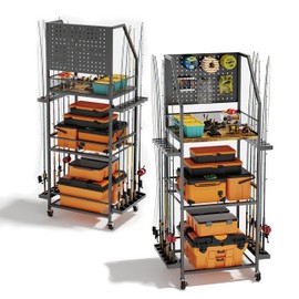 AQNTQCN Fishing Rod Holders for Garage, Fishing Pole Holders, 3-Tier Fishing Pole Rack Holds 12 Rods with Wheels for Garage, Basement or Indoor, For Fishing Rod Tackle Box Storage