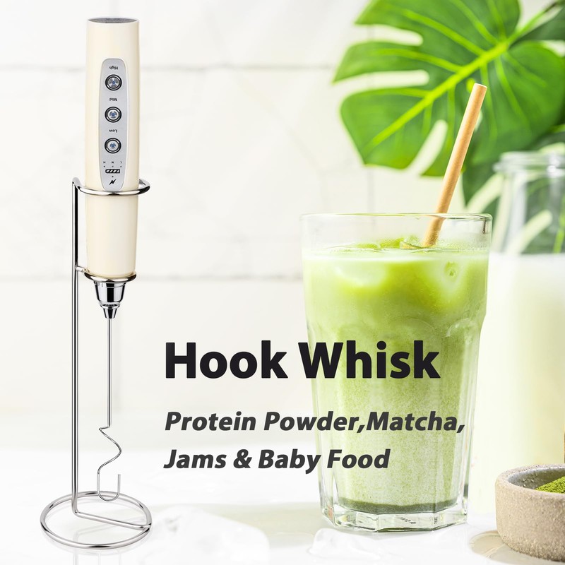 Milk Frother Rechargeable Handheld-Electric Whisk 3 Speed Adjustable, Coffee Frother