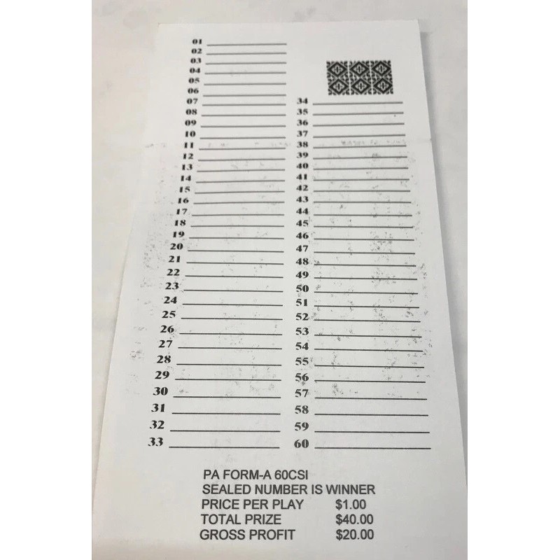"12" - # 60 Sure Tip Boards (1-60) Bingo/Jar Tickets