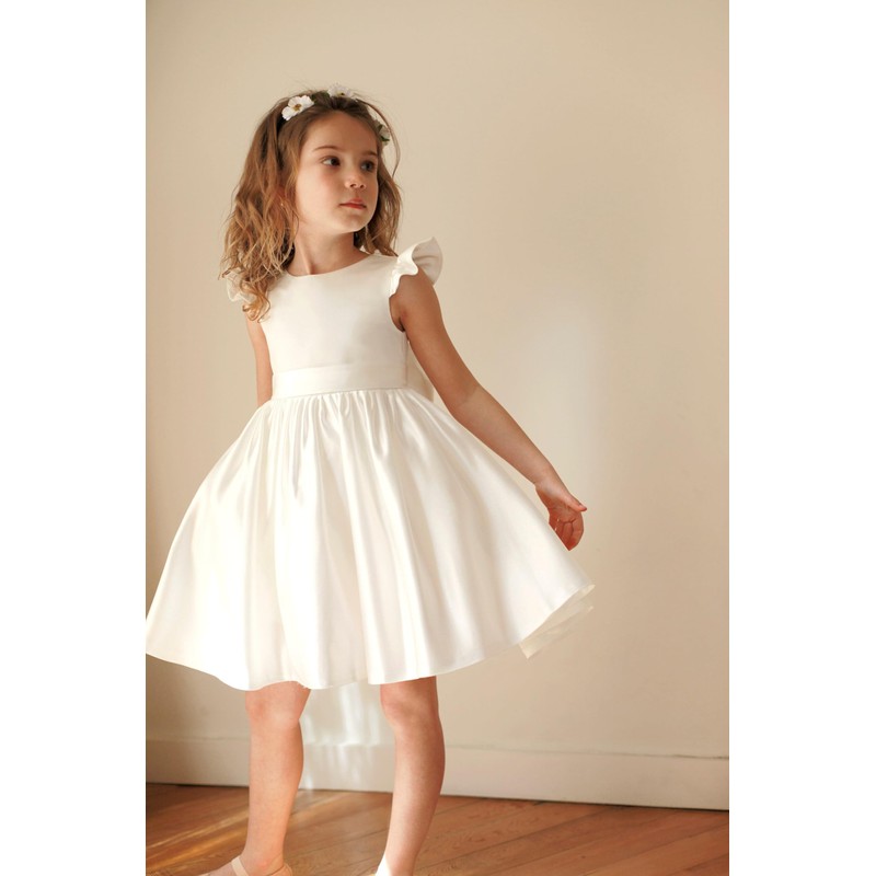 Amatesay Ruffle Sleeve Flower Toddler Girl Dress for Wedding Silky