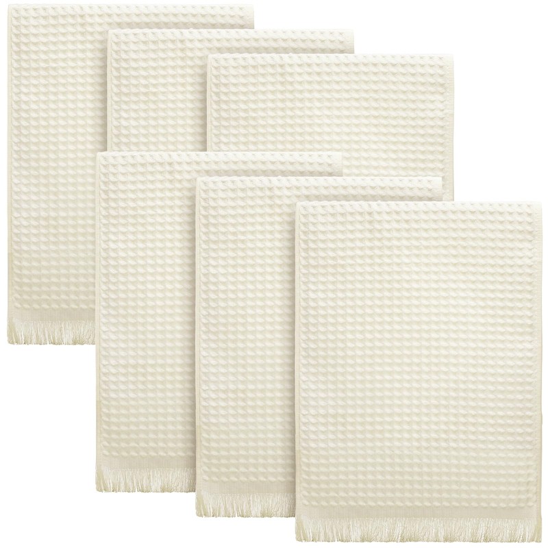 SmoothNovelty 6 Pcs Boho Bathroom Hand Towels Set Beige Waffle