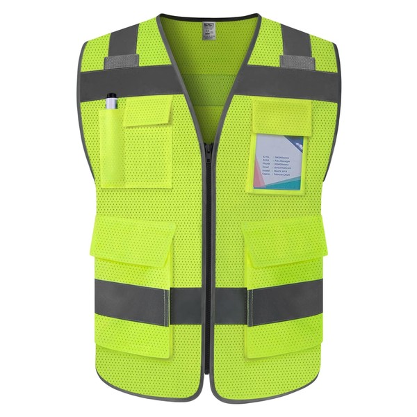 TCCFCCT High Visibility Reflective Safety Vest with 5 Pockets, ANSI/ISEA