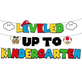 Leveled Up to Kindergarten Banner First Day of Kindergarten Decorations, Level Completed Game Lover Kid Back to School Banner, 1st Day of Kindergarten 2025 Party Decorations