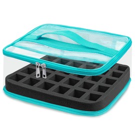 SUBAY Clear Nail Polish Organizer Holds 30 Bottles, Nail Polish Storage Organizer Case for Nail Supplies Manicure Tools, Portable Nail Tech Travel Case Bag for Nail Stuff Storage Display, Mint Green