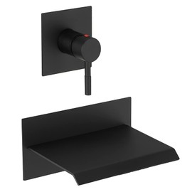 BWE Wall Mount Bathtub Faucet Matte Black Single Handle Bathtub Faucet with Rough in Valve High Flow Waterfall Tub Spout