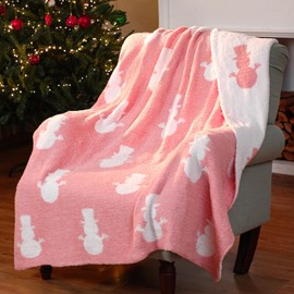 Buryeah Christmas Knit Throw Blanket, 50 x 60 inch Reversible Knitted Christmas Blankets and Throws, Cozy Soft Lightweight Xmas Blankets, Winter Pink Throw Gift for Couch Sofa Bed (Snowman)