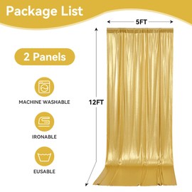 10x12ft Glitter Gold Backdrop Curtains, Blackout Curtains Wrinkle Free Polyester Drapes, Shimmer Back Drop Curtains for Parties Banquet Wedding Birthday Photography Background, 2 Panels 5x12ft