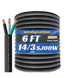 6 Feet 14/3 SJOOW Cable Cord 14 AWG 3 Conductor SO Wire - 14 Gauge 3 Conductor (14/3 Wire) 300V Portable Power Extension Cable for Motor Leads, Portable Lights, Battery Chargers