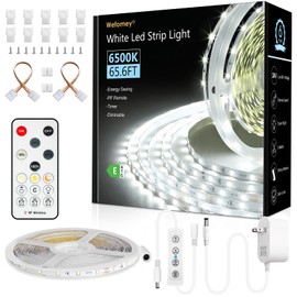 Wefomey White LED Strip Lights, 65.6ft Dimmable 24V LED Lights Strip 6500K Bright Daylight White, 960 LEDs LED Flexible Tape Lights for Bedrooms, Mirror, Kitchen, Cabinet, Christmas Decor