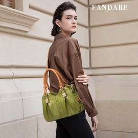 FANDARE Retro Women's Handbags Soft Leather Shoulder Bags Waterproof Handbag 4-Piece Set Shoulder Bags for Travel Shopping Work Date Used, Green, Retro