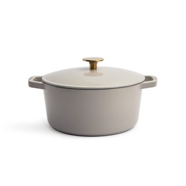 Milo by Kana 3.5-quart Enameled Cast Iron Dutch Oven with Lid | Premium Casserole Cooking Pot | Enamel Coating Inside and Out | Oven Safe and Dishwasher Friendly (Pebble with Gold Knob)