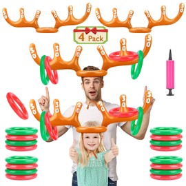 4 Pack Inflatable Reindeer Antler Ring Toss Game - Christmas Ring toss Game - Reindeer Hat Ring Toss Game for Xmas Party - 4 Inflatable Antlers, 24 Rings (Recommended Ages: 4 Years & Up)