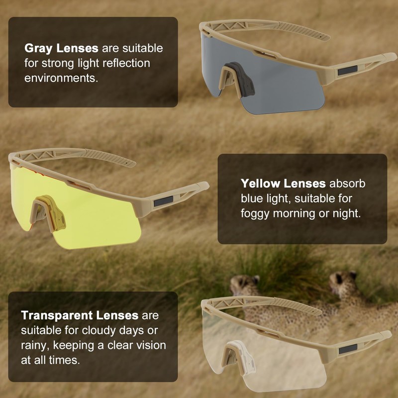FOCUHUNTER Tactical Airsoft Glasses Anti Fog, with 3 Interchangeable Lens,