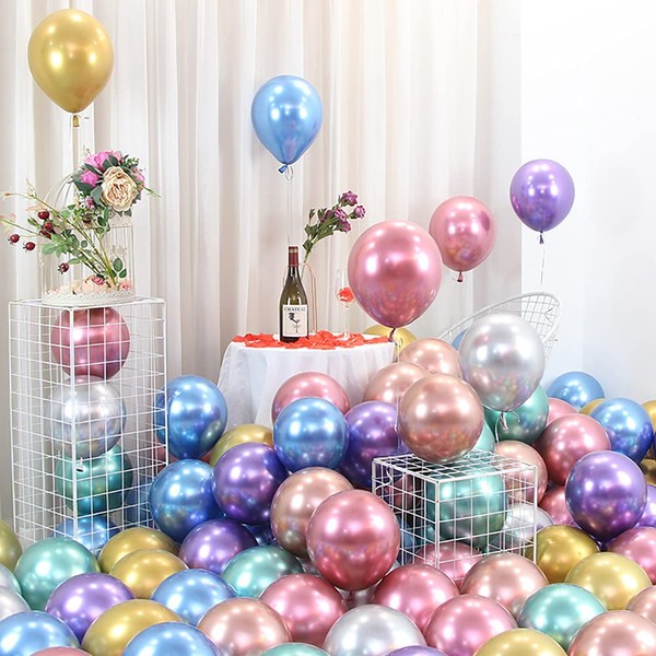 Multicolor Latex Balloons, 100pcs 5inch Metallic Balloons for Birthday, Wedding, Fiesta Party Decoration