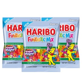 Haribo Funtastic Mix Share Size Gummy Candy-Sweet and Playful- Shapes Include Alligators, Frogs, Planes and Robots. Oodles of Shapes and Flavors!, 4 oz (3 Bags)