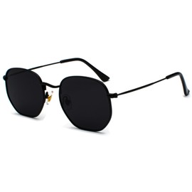 JCTAIFOO Fashion Polygon Sunglasses for Men and Women Lightweight Hexagonal Metal Frame UV400 Protection Glasses Black/Dark Grey