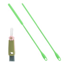 3pcs Silicone Straw Brush and Cup Lid Cleaning Brush, Ultra Long Silicone Straw Brush Cup Lid Brush Reusable Water Bottle Straw Cleaner Pipe Crevice Brush (Green)